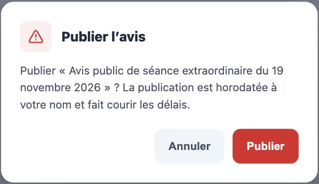 Confirmation Publier l'avis
