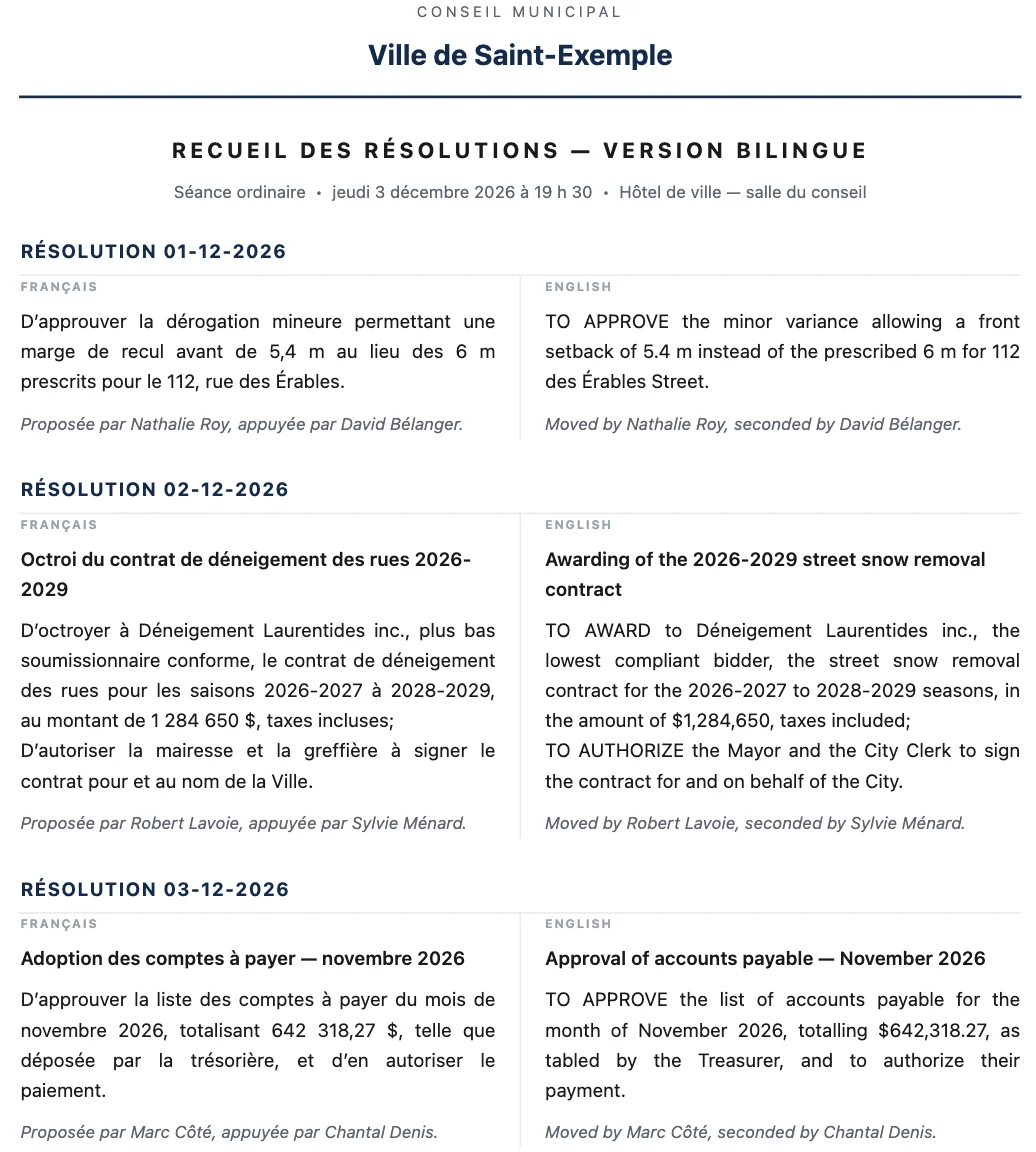 Recueil des résolutions — version bilingue