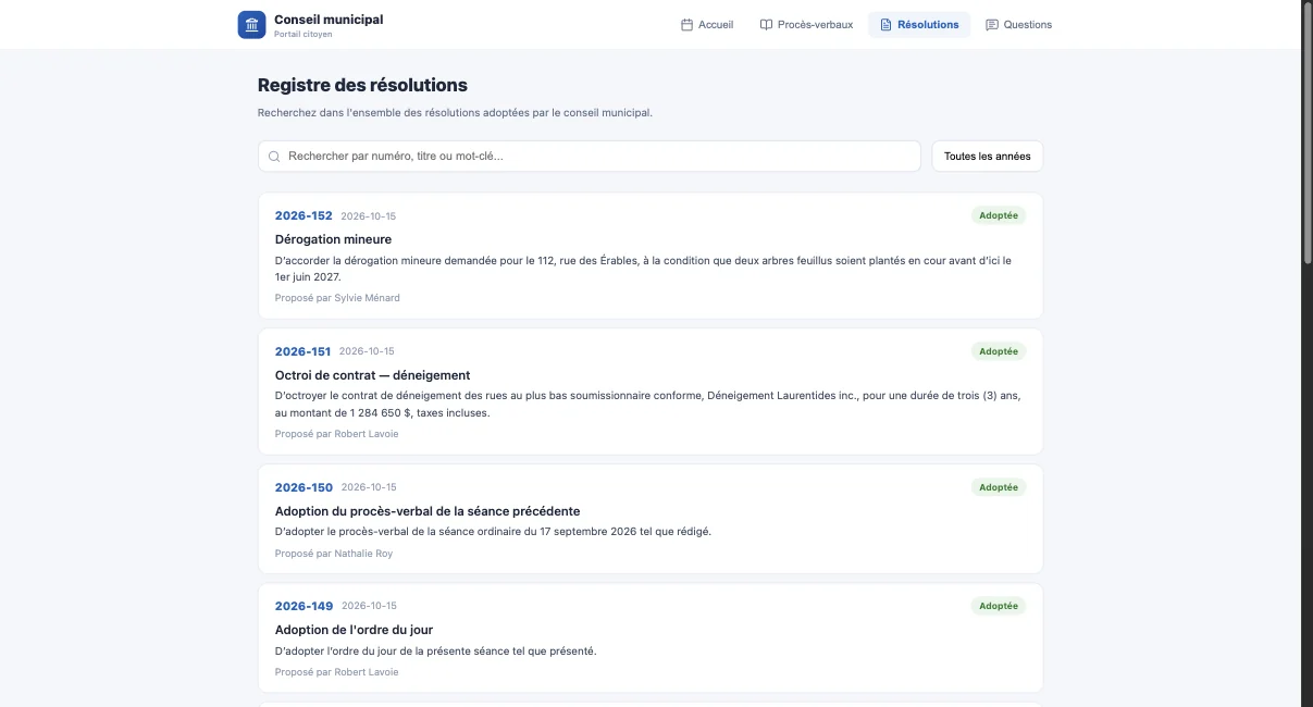 Registre public des résolutions