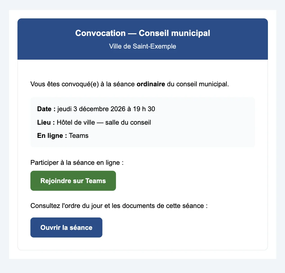 Courriel de convocation reçu par un élu