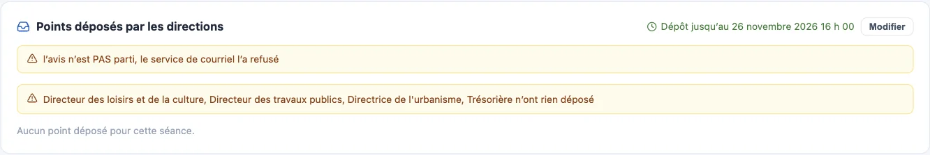 Bandeau d'échec d'envoi