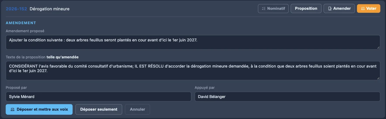Panneau Amendement rempli