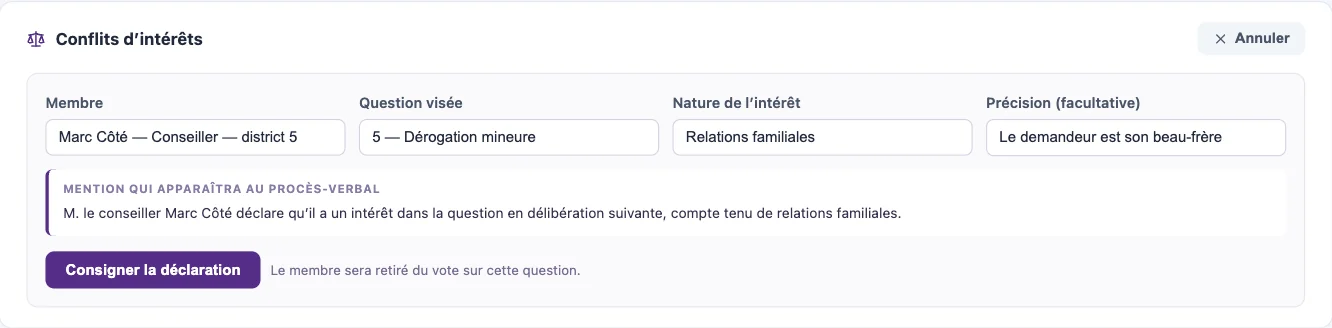 Déclaration d'un conflit d'intérêts