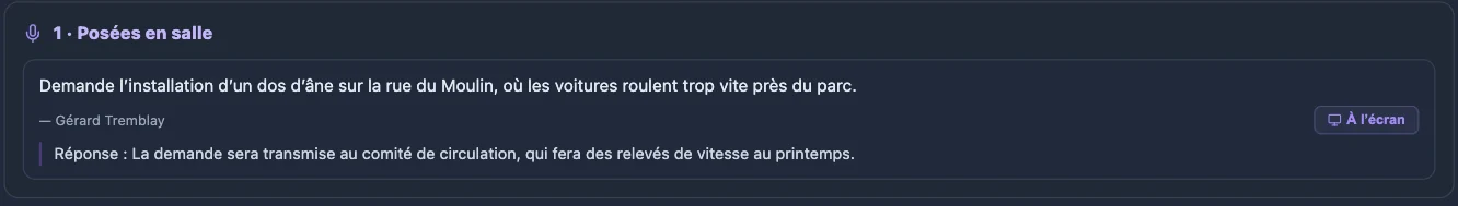 Questions posées en salle dans la console