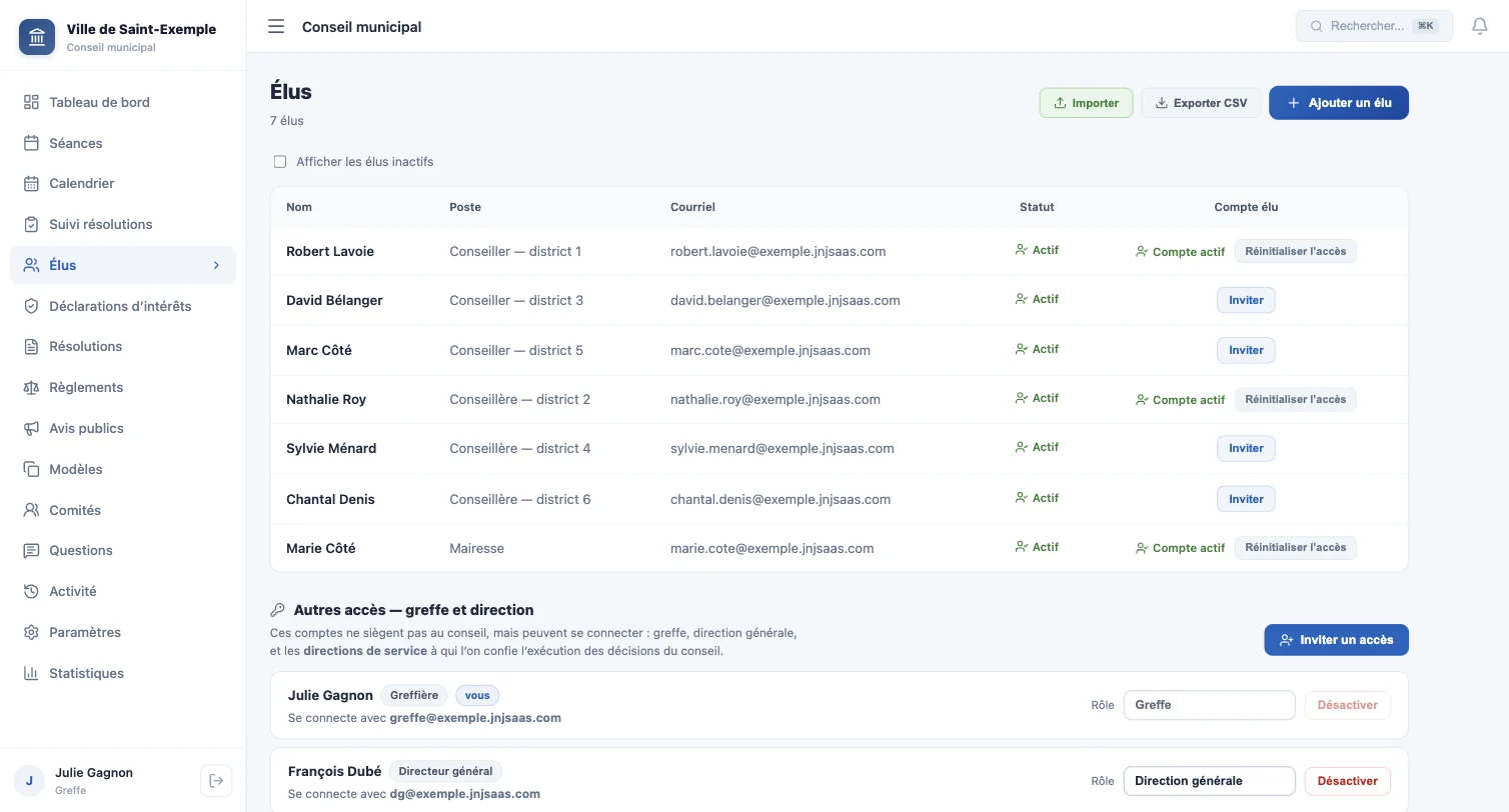 Liste des élus et de leurs comptes