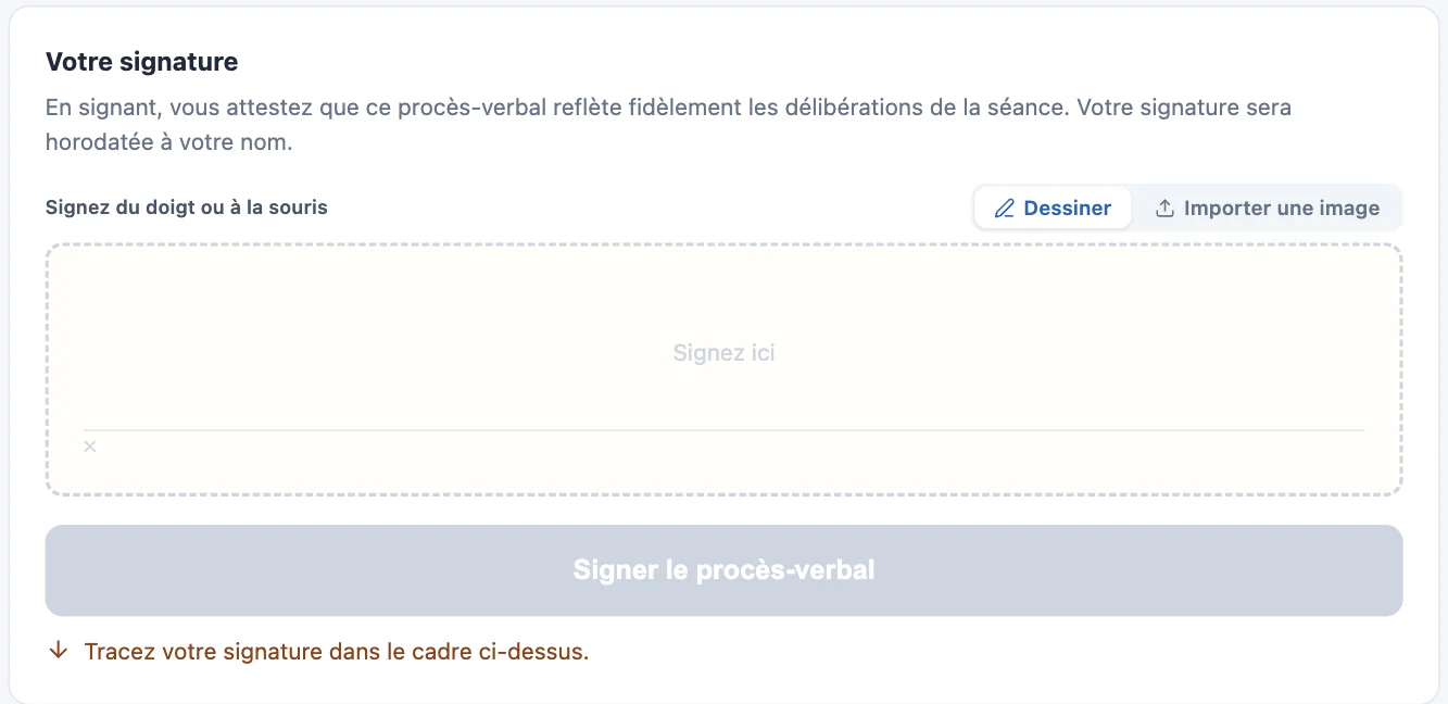Bloc Votre signature, avant signature