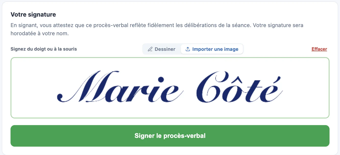 Signature importée, prête