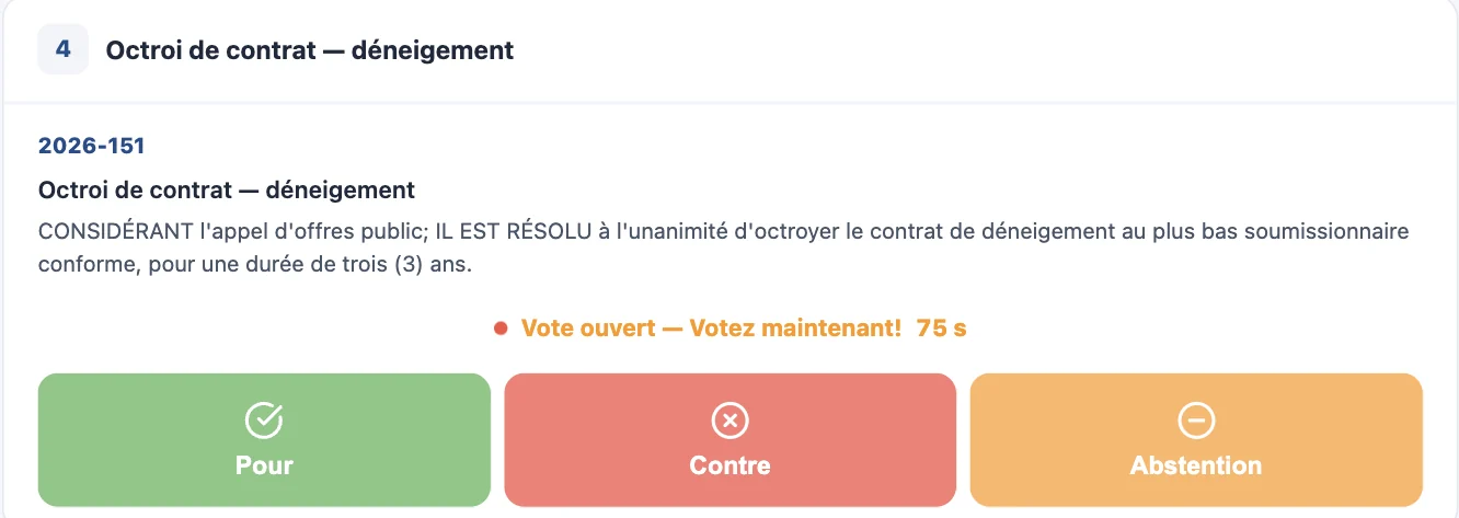 Vote ouvert : Pour, Contre, Abstention
