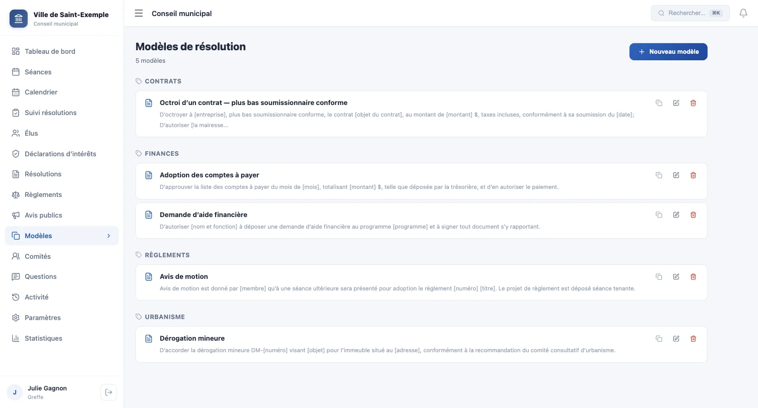 Liste des modèles de résolution par catégorie