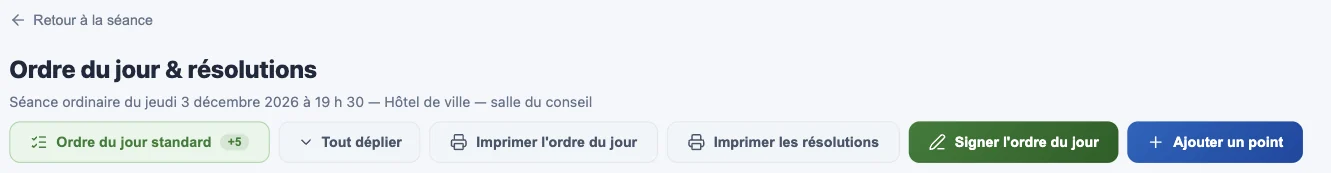 Barre d'outils de l'ordre du jour