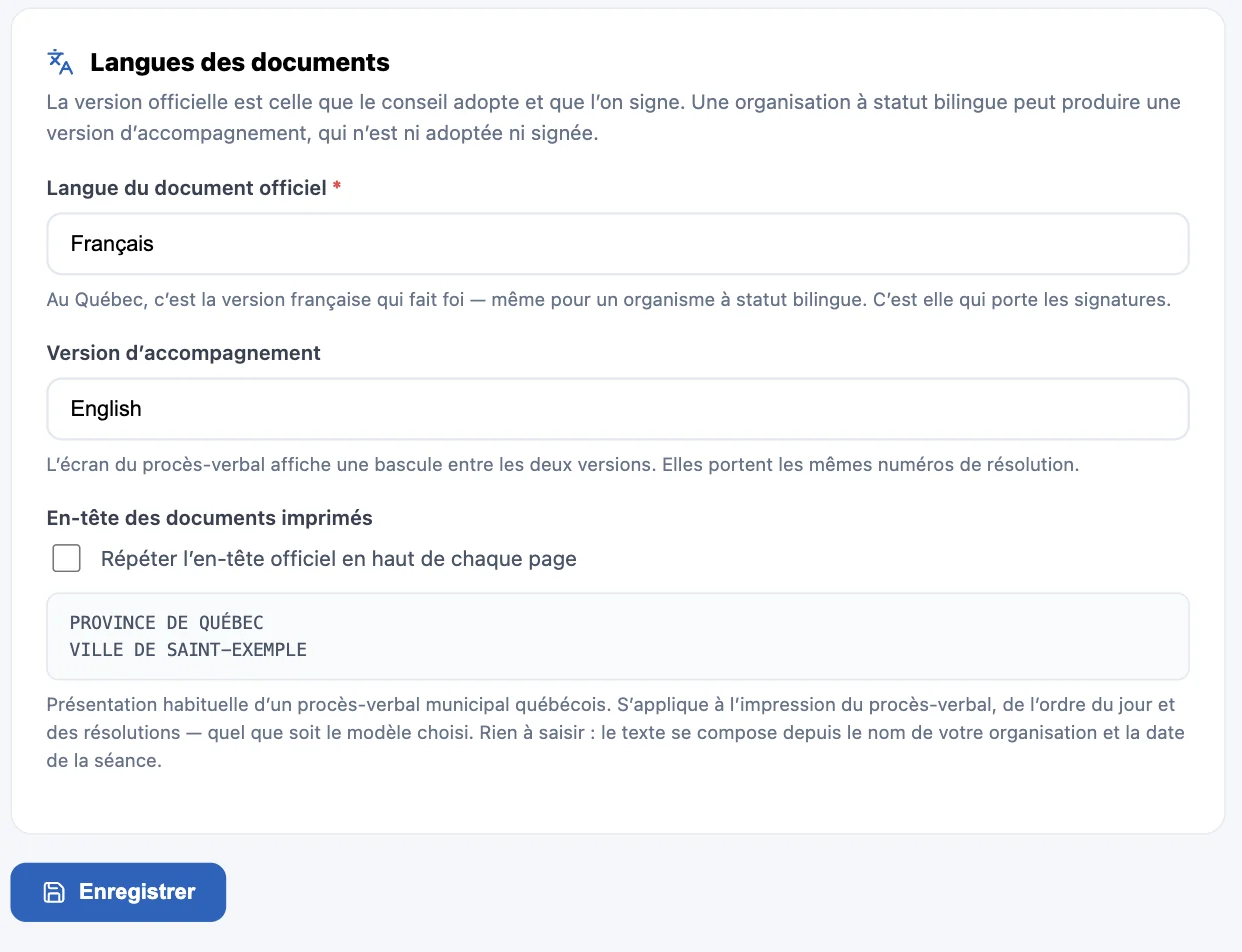Carte Langues des documents