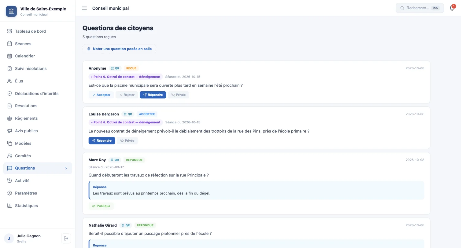Registre des questions des citoyens