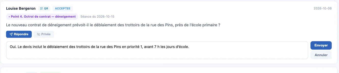 Saisie d'une réponse dans le registre