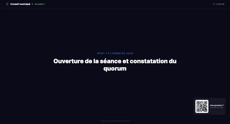 Écran de salle : point 1 à l'ordre du jour