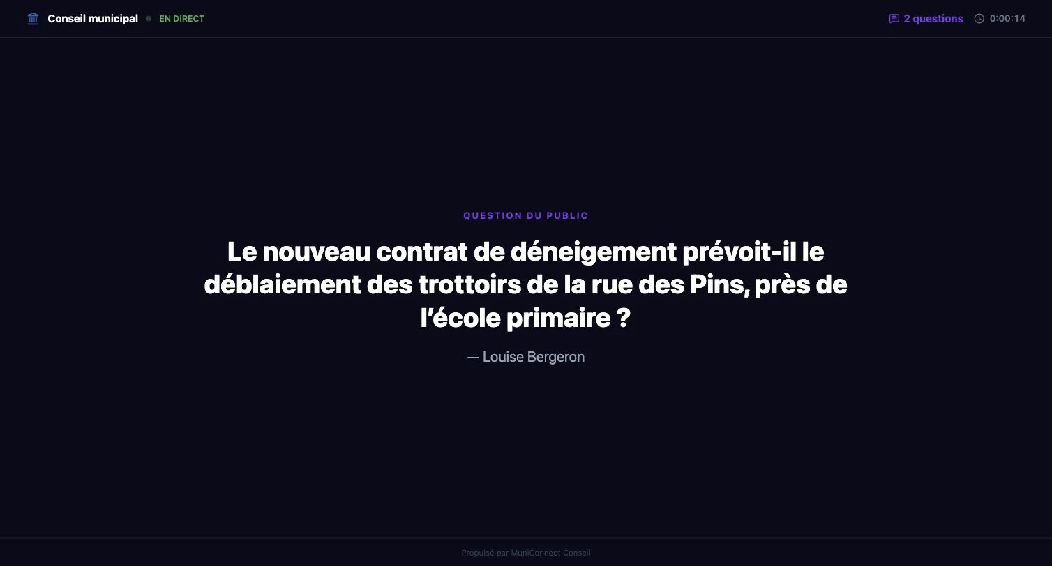 Écran de salle : question du public projetée