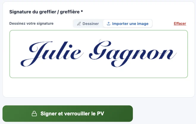 Signature de la greffière apposée